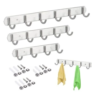 4/6 Hooks Wall Mount Key Bag Towel Rack Hanger Holder Coat Robe Hat Clothes Rack - Picture 1 of 11