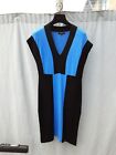 Debenhams Black Blue Colour Block Viscose Sleeveless Knitted Pencil Dress UK 10