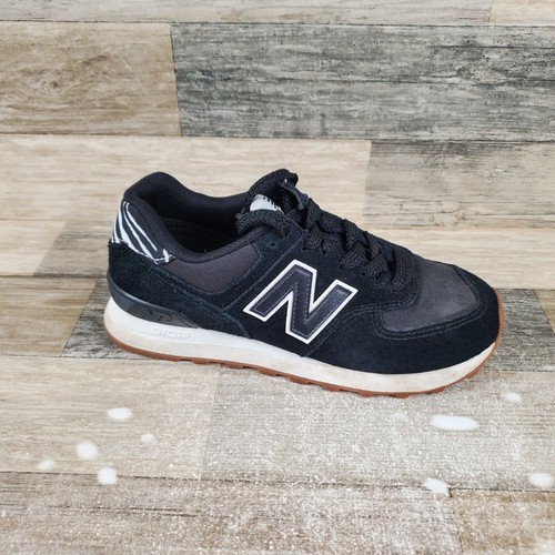 New Balance 574 scarpe robuste donna taglia 7 scamosciate running nere sneakers stringate