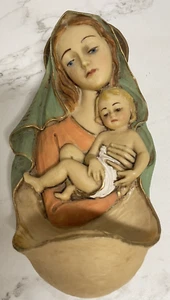 Vintage Madonna and Child Italy Handpainted Resin Holy Water Plaque Font Figure - Picture 1 of 11