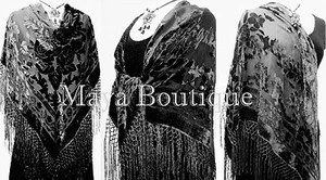 BLACK SILK BURNOUT VELVET SCARF PIANO SHAWL WRAP NEW - Picture 1 of 1