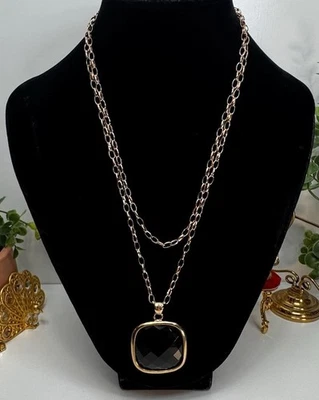 Honora Bronze Italy Gold Tone Long 36" Necklace with Black Faceted Glass Pendant - Image 1 of 4