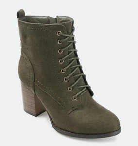 Journee Collection Baylor Damen-Schnürstiefeletten mit gestapeltem Absatz olivfarben 11 - Bild 1 von 7