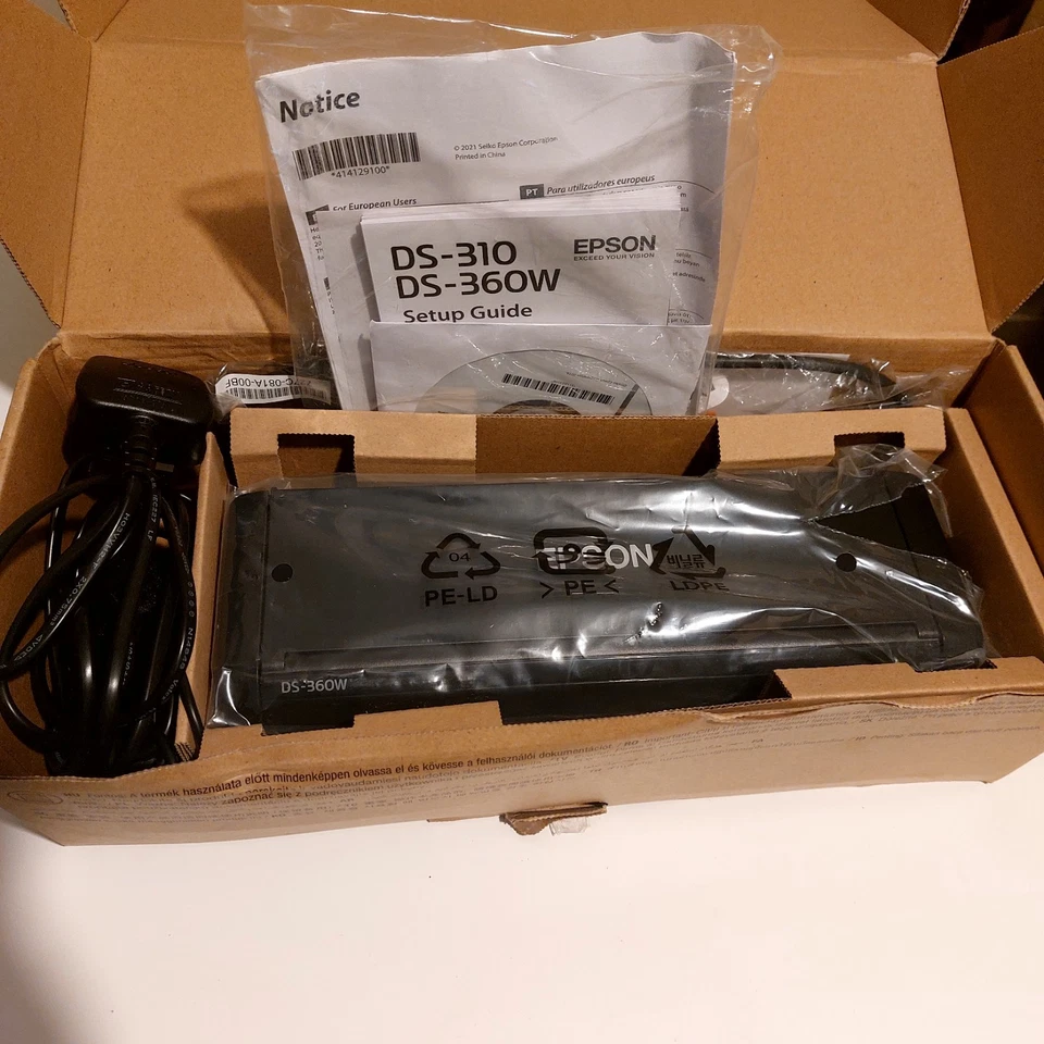 Epson WorkForce DS-360W Portable Document Scanner with PSU & Cable Opened Unused - Image 1 of 4