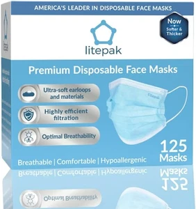 125-Pack Disposable Face Mask Premium Comfort Earloops with Dispenser Box - Picture 1 of 5