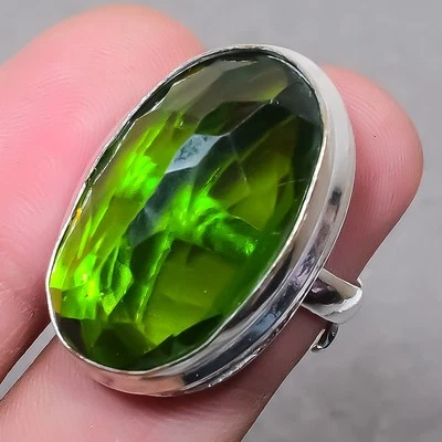 Facettierter Peridot ovale Form Edelstein Mode Geschenk verstellbar Schmuck R... - Bild 1 von 4
