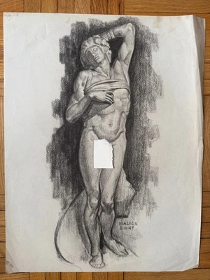 Dibujo a lápiz vintage de Miguel Ángel el esclavo moribundo años 40 George Malick 18x24 Foto 1 de 4