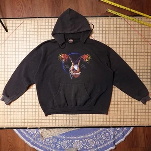 Vintage Y2K 2001 Harley Davidson Hoodie Black Ride On Bald Eagle Flame 2XL - Picture 1 of 9