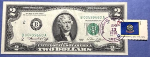 1976 $2 Dollar Bill First Day of Issue w/ Stamp Fancy Serial #-3 Pairs-Wasaic NY - Picture 1 of 5