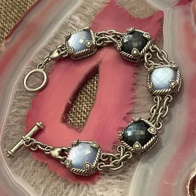 Pulseira Judith Ripka prata esterlina hematita dupla diamante 7,5” - Imagem 1 de 4