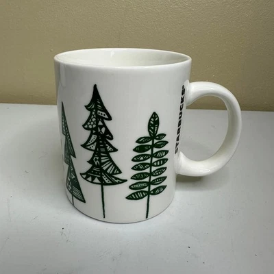 Taza de café Starbucks árboles verdes blancos vacaciones de invierno 12 fl oz Foto 1 de 4