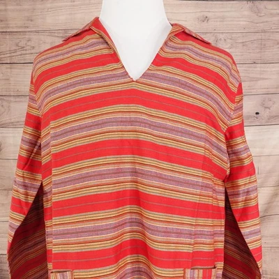 The J Peterman Company Shirt Mens Large Red Stripe Cotton Pullover Pockets - Image 1 of 4
