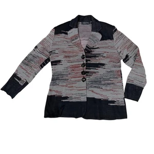 Misook Black, Pink & Grey Abstract Stripe Button Front Knit Blazer size XL - Picture 1 of 9