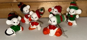 MCM Anthropomorphic Porcelain Christmas Mice Mouse Retro Knit Stocking Caps - Picture 1 of 17