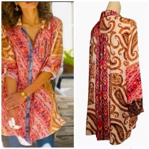 Túnica Suave Envolventes Botón Frontal Top Floral Estampado Paisley Grande Pequeña Boho - Imagen 1 de 8