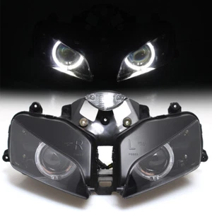 Headlight Assembly White Angel Eye Halo + White Eye For Honda CBR600RR 2003-2006 - Picture 1 of 13