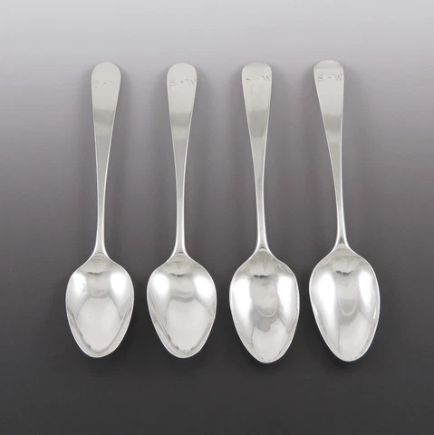 4 Antique 1786 Hester Bateman Georgian English Sterling Silver Coffee Spoons Cover