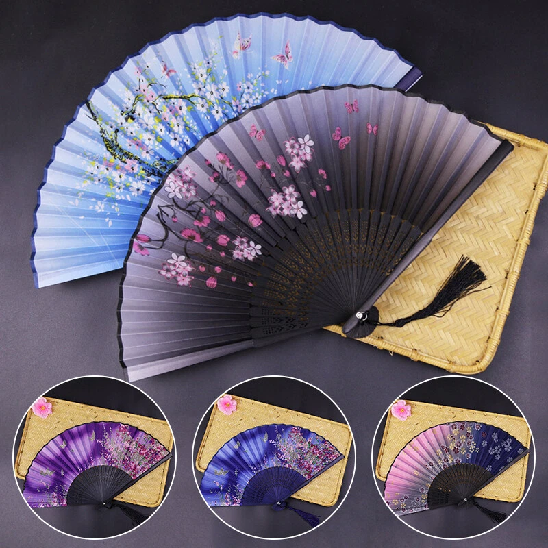 Chinese Style Folding Fan Silk Floral Printed Hand Held Fans Wedding Favors - Image 1 of 4