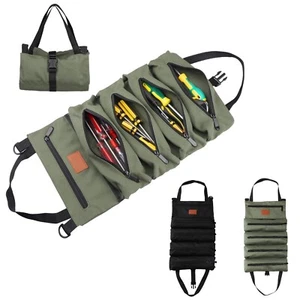 Multi-Purpose Roll Up 5 Pocket Tool Bag Wrench Pouch Canvas Hanging Organizer - Picture 1 of 11
