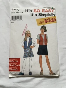 Simplicity 7715 Pattern Girls Wrap Skirt  Waist Vest Pattern Sz 7-14 Cut - Picture 1 of 3