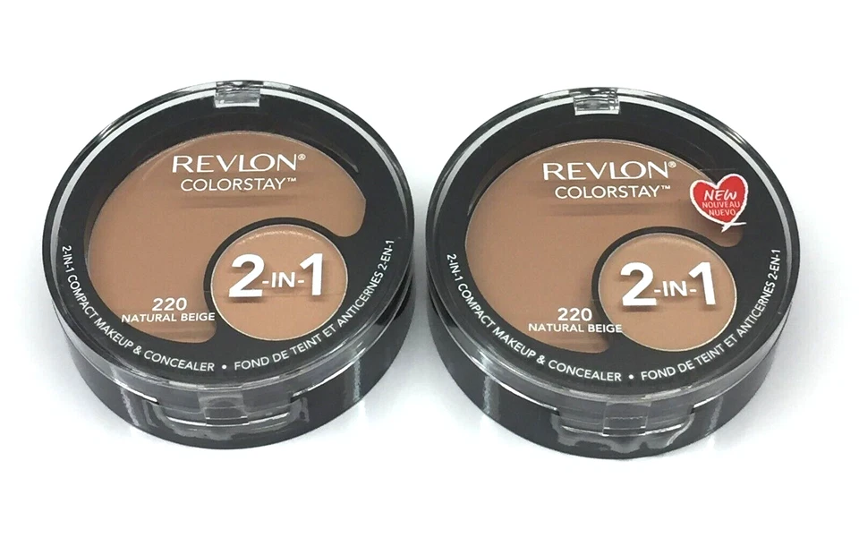 2 x Revlon Colorstay 220 Natural Beige 2 en 1 Maquillaje y Corrector Compacto Foto 1 de 2