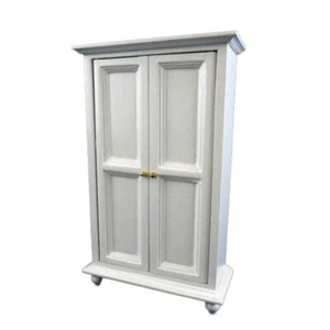 Muñecas Casa Blanco 2 Puerta Wardrobe Miniatura 1:12 Madera Dormitorio Muebles - Picture 1 of 9