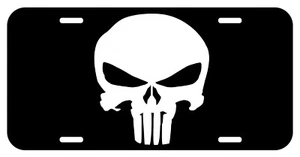 PUNISHER SKULL WHITE LICENSE PLATE TAG FOR CARS SUVS METAL NOVELTY - Picture 1 of 1