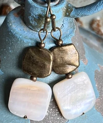 Висячие серьги из бронзы и перламутра. Пляж. Океан - Изображение 1 из 3