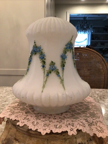 antique vtg flower barbola swag blue flush mount victorian style lamp shade Cover