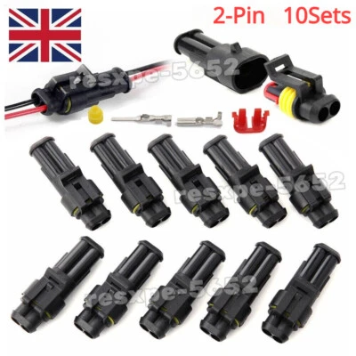 10 Set 2-Pin Way Car Motorcycle Sealed Waterproof Electrical Wire Connector Plug - Image 1 of 4