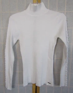 Neu mit Etikett Tahari Damenpullover Viskosemischung weiß Perlenbesatz hochgeschlossen LS Größe M - Bild 1 von 6