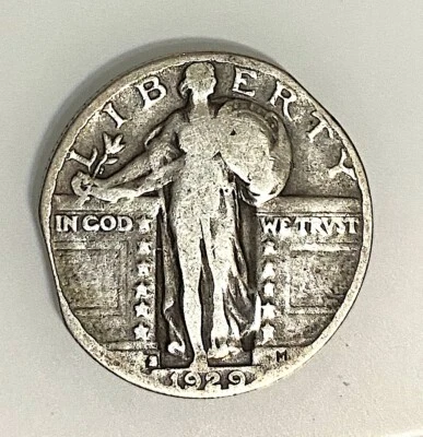 Scarce 1929-S 25C Double Clipped Planchet Mint Error Standing Liberty Quarter - Image 1 of 4