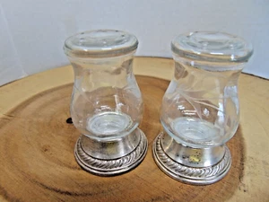 Gorham Sterling Silver Quaker Hurricane Glass Salt Pepper Shaker Set 703 - Picture 1 of 7
