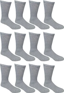 12 Pairs Men's Plain Grey Sports Athletic Cotton Crew Socks Size 10-13 USA - Picture 1 of 5