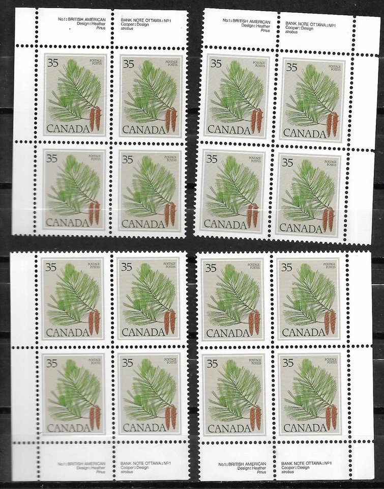 pk03012:Stamps-Canada #721 White Pine 35 cent Plate 1 Block Set -MNH - Image 1 of 1