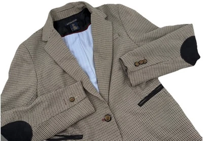 British Khaki Size M Women Blazer Houndstooth Equestrian Jacket Elbow Patch - Image 1 of 4