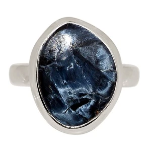 Natural Blue Pietersite - Namibia 925 Silver Ring Jewelry s.8 ALLR-32425 - Picture 1 of 1