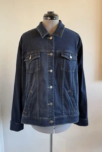 Eileen Fisher Giacca Jeans Donna Blu Denim Lavaggio Scuro Cotone Organico Taglia 1X - Foto 1 di 5