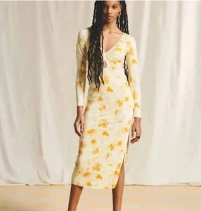 Abercrombie & Fitch gelb Blumen Langarm Schlüsselloch Strick Midikleid Gr. Small - Bild 1 von 9