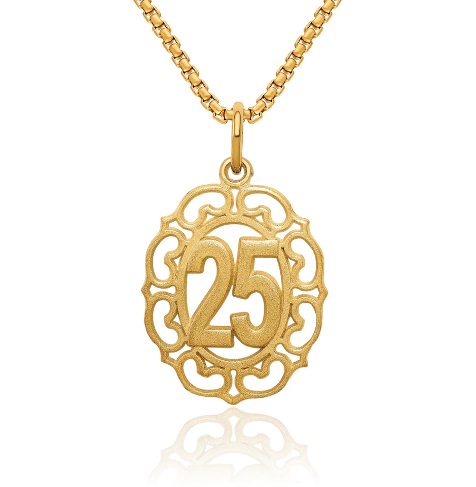 Collar ovalado de oro amarillo macizo de 14K número 25 Foto 1 de 1