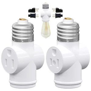 2 Pack, Light Socket to Plug Adapter, Convert E26 Light Socket to 3-Prong Outlet - Picture 1 of 12