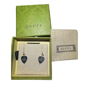 Gucci Sterling Silver Heart Drop Earrings – Made in Italy –New in Box with Pouch - Picture 1 of 4
