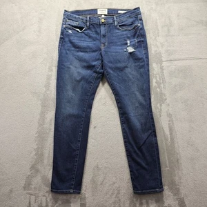 Pantalones de mezclilla con montura para mujer 30 32x28 azul Le Garcon corte desgastado lavado oscuro - Imagen 1 de 11