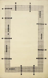 Alfombra moderna nepalí con bordes 4x6 anudada a mano lana/seda marfil alfombra - Imagen 1 de 11