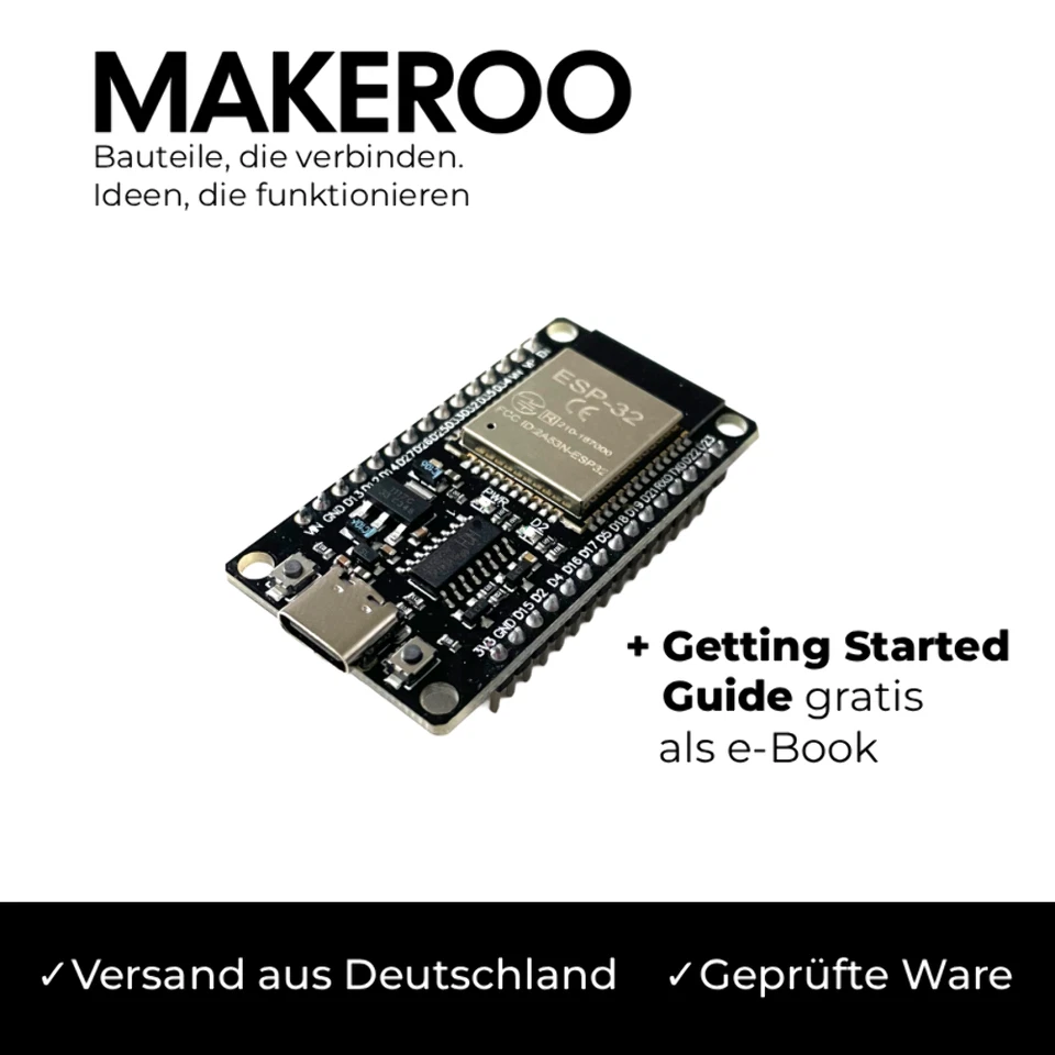 ESP32 WiFi Bluetooth Entwicklungsboard DEV KIT – USB-C kompatibel WROOM32 - Bild 1 von 1