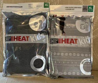 2 New Packages 32 Degrees HEAT Kids Long sleeve & Leggings (XL 16/18), Gray - Изображение 1 из 2