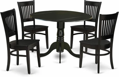 DLVA5-BLK-W 5 Piece Dining Set Includes a round Dining Room Table with Dropleaf - Image 1 of 4