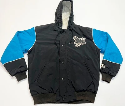 Винтажная стартовая куртка с капюшоном NHL San Jose Sharks на молнии M черная сшитая - Изображение 1 из 4