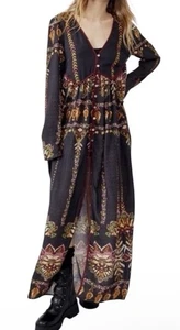 Free People Foley Maxi Dress NO Slip Size S/M Black Moody Combo Boho Duster - Picture 1 of 15