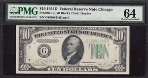 FR 2009 G 1934-D $10 CHICAGO FRN CLARK/SNYDER PMG 64 CH. UNCIRCULATED - Picture 1 of 3